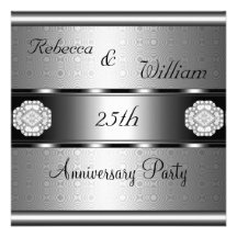 Anniversary 25th Elegant Roll Silver Party Invites