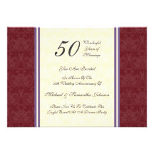 Anniversary Party 50th Burgundy Damask Invitation