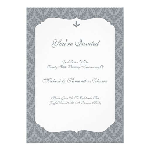 Anniversary Party Grey Damask Personalized Invite