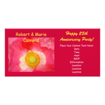 Anniversary Party Invitations Red Pink Poppy Picture Card