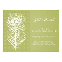 Anniversary Party Peacock Feather Green Custom Invites