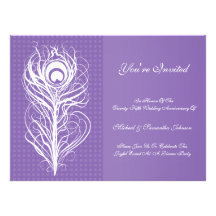 Anniversary Party Peacock Feather Purple Personalized Invitations