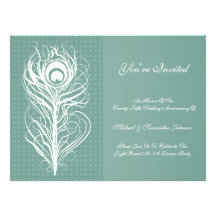 Anniversary Party Peacock Feather Teal Invitations