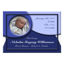 Annonces bleu-foncé arrondies de naissance invitations personnalisables