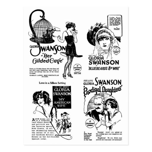 Annonces de film silencieux de Gloria Swanson Cartes Postales