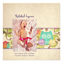 Annonces de naissance de bébé de hibou invitations personnalisées