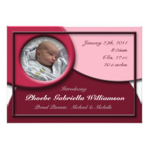 Annonces roses foncées arrondies de naissance invitation personnalisable