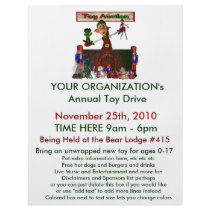 Annual Toy Drive Flier with cute elf  toy auction