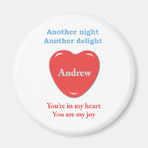 Another night another delight  Andrew w o racecars Fridge Magnets