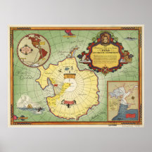 Antarctica - 2nd Byrd Expedition Anqitue Map 1934 Posters