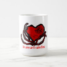 anti-valentine heart coffee mugs