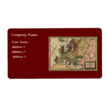 Antiquarian 1721 Map of Europe by Herman Moll Personalised Shipping Label
