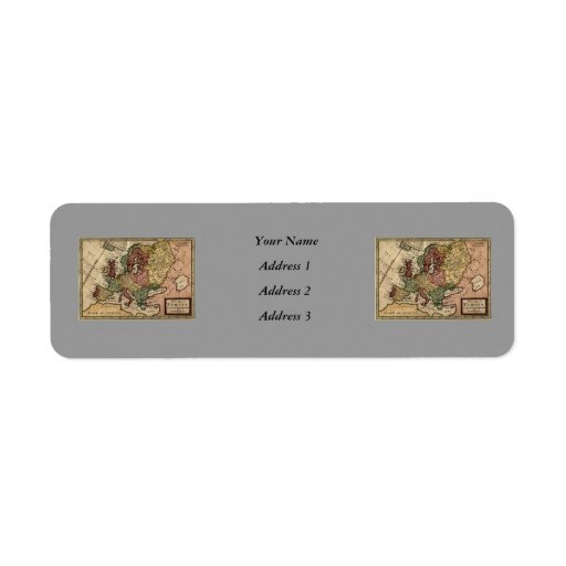 Antiquarian 1721 Map of Europe by Herman Moll Return Address Labels