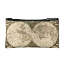 Antique 1660 World Map by Frederick de Wit Cosmetics Bags
