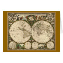 Antique 1660 World Map by Frederick de Wit Cards