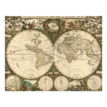Antique 1660 World Map by Frederick de Wit Personalized Invitation