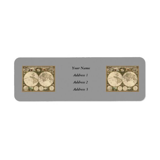 Antique 1660 World Map by Frederick de Wit Return Address Labels