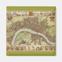 Antique 17th Century Map of London W. Hollar Magnets