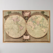 Antique 1808 World Map by Laurie and Whittle Print