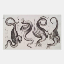 Antique 18th Century Dragon Engraving Rectangular Stickers