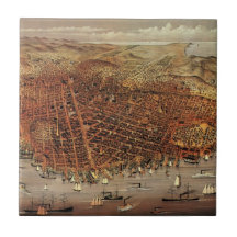 Antique Aerial Map City San Francisco, California Ceramic Tiles