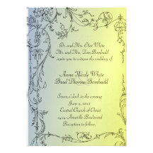 Antique Blue Yellow Vine Wedding Invitation