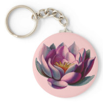 Antique Botanicals Pink Water Lily Lotus Keychain