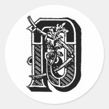 Antique Calligraphy Masonic Symbols Letter D Round Sticker