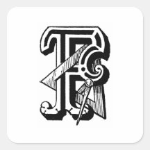 Antique Calligraphy Masonic Symbols Letter F Sticker