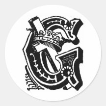 Antique Calligraphy Masonic Symbols Letter G Round Sticker