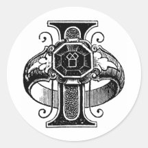 Antique Calligraphy Masonic Symbols Letter I Round Stickers