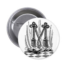 Antique Calligraphy Masonic Symbols Letter M Pins