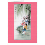 Antique Chinese Painting of Three Ladies Greeting Card
