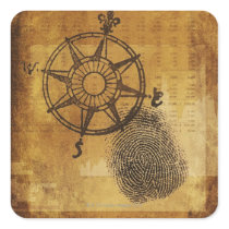 Antique compass rose with fingerprint square stickers