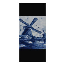Antique Delft Blue Tile - Windmills by the Water Rack Card Design