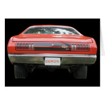 antique demon classic car rear end greeting card