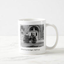 Antique Fire Engine And Firehouse Coffee Mugs