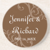 Antique iron scroll brown custom name wedding date coasters