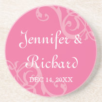 Antique iron scroll pink custom name wedding date coasters