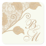 Antique Lace and Leaves Monogram Wedding Stickers