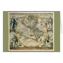 Antique Map, America Sive Novus Orbis, 1596 Card