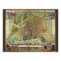 Antique Map of Amsterdam, Netherlands, Holland Custom Invitations