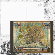 Antique Map of Amsterdam, Netherlands, Holland Post Card