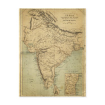 Antique Map of India in the 19th Century Postcard