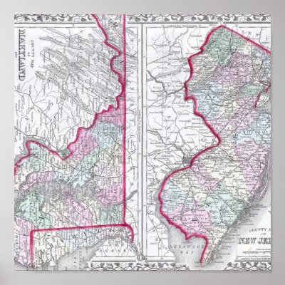 Antique Map of Maryland, New Jersey, & Delaware Posters by AntiqueMaps