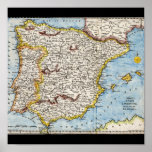 Antique Map of Spain & Portugal circa 1700's posters