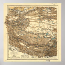 Antique Map of Tibet 1906-1908 Print