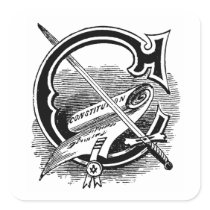 Antique Masonic Symbol Calligraphy Letter C Square Sticker