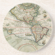 Antique Old World Map of the Americas, 1597 Coasters