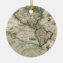 Antique Old World Map of the Americas, 1597 Christmas Tree Ornaments